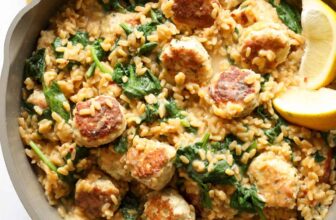 High Protein Chicken Meatball Lemon Orzo Skillet